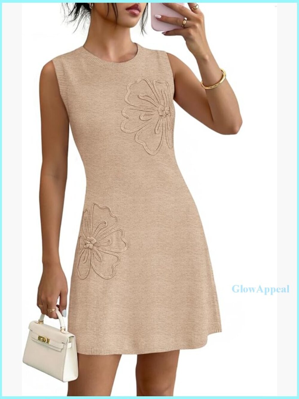 Floral Knitted Mini Dress Sleeveless A Line Sweater Dress Women's Casual